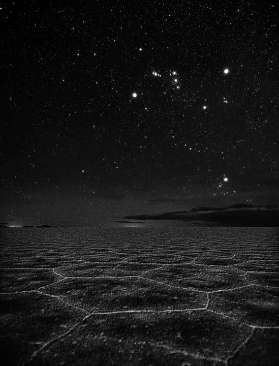 Céu estrelado sobre o Salar de Uyuni
